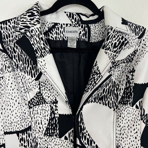 Chicos Women Size 1 White & Black Polkadot Patchwork Jacket Coat Blazer NWOT - Picture 9 of 11